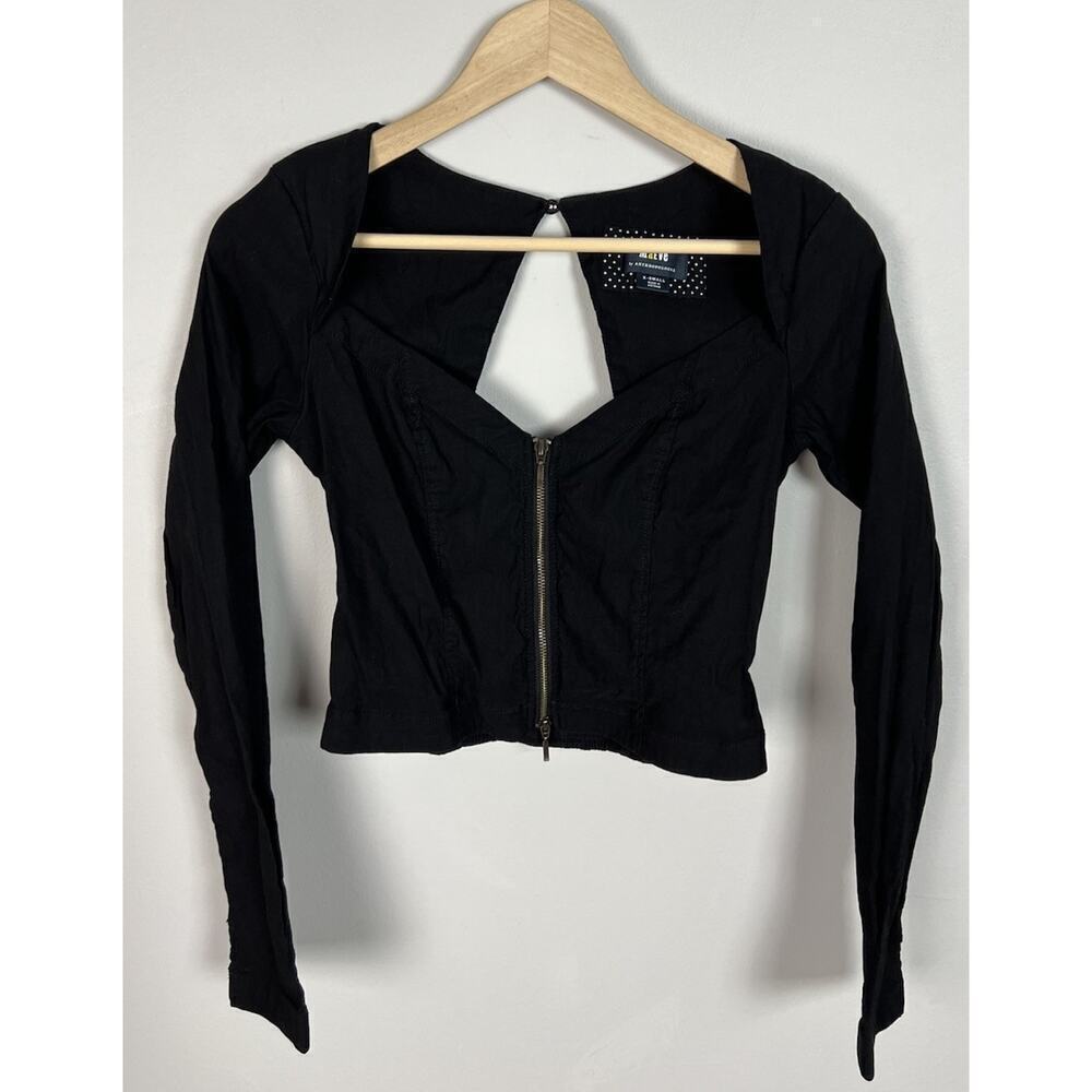 Anthropologie Maeve Zip-Front Long-Sleeve Blouse Black Size XS Women’s
